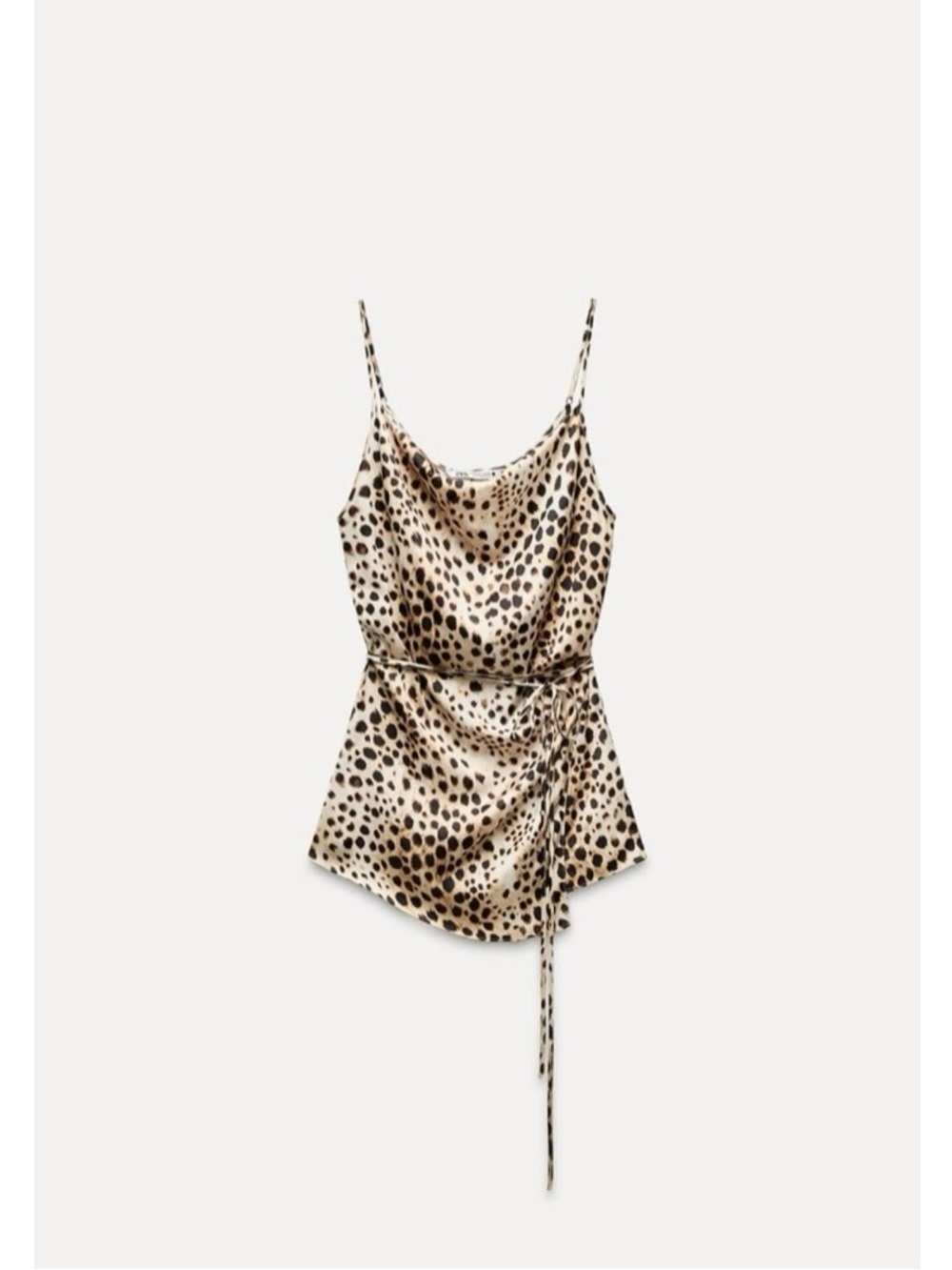 Zara Satin Tie-waist Cami Top in Leopard Size Small